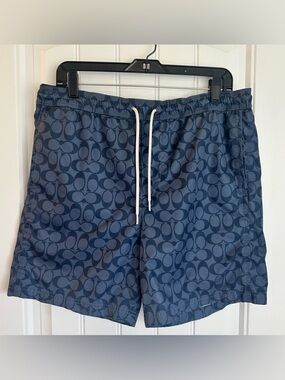 Coach Men’s Blue Signature Logo Swim Shorts